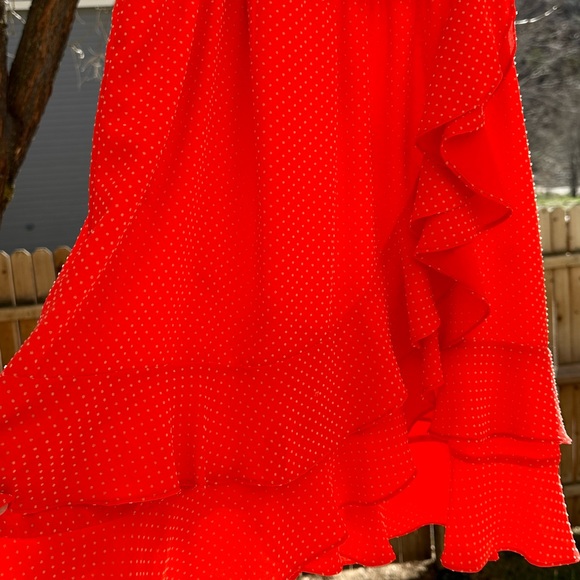 Anthropologie Sachin + Babi Coral/Orange-Red Ruffle Pindot Dress size 6 - Picture 10 of 15
